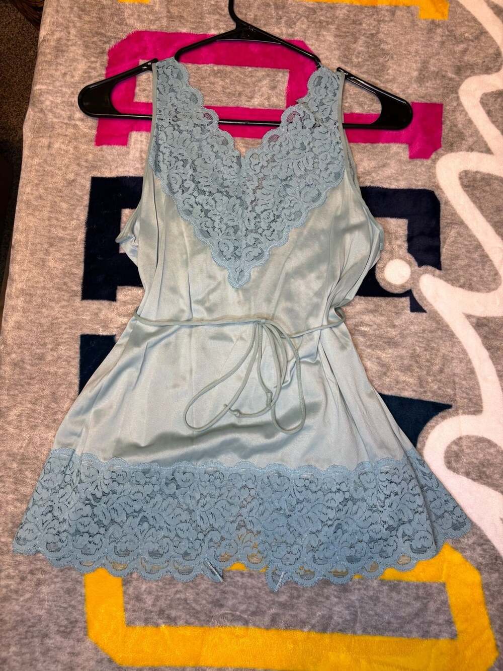 Henson Kickernick Vintage Lingerie Chemise Size Small Blue Lace Trim